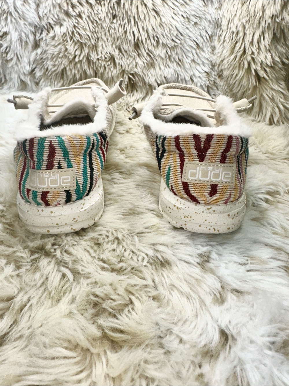 Hey Dude Wendy Funk Wool Beige Faux Fur Lined Southwestern Loafers Shoes Size 6 - Picture 5 of 7